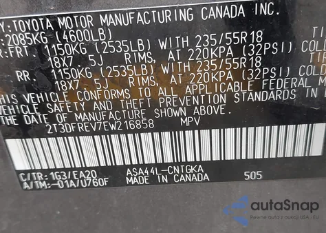 2014 Toyota Rav4 Limited из США, поврежденный, VIN 2T3DFREV7EW216858